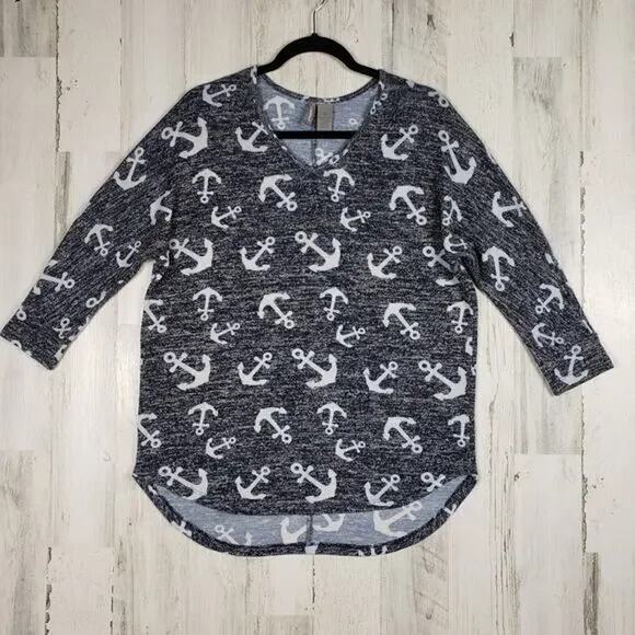 New Directions Weekend Anchor 3/4 Sleeve V-Neck Lightweight Sweater Size Large - Picture 1 of 13